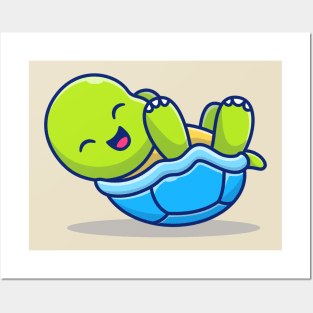 Cute Turtle Laughing And Lying Down Posters and Art